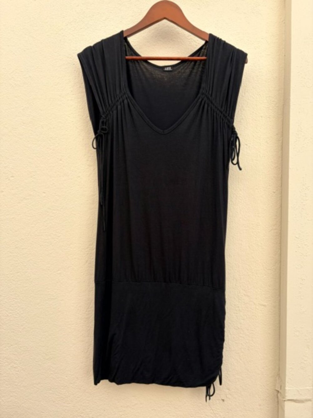 Lotta Stensson Black Cotton Ruched Drawstring T-Shirt Dress – Size M